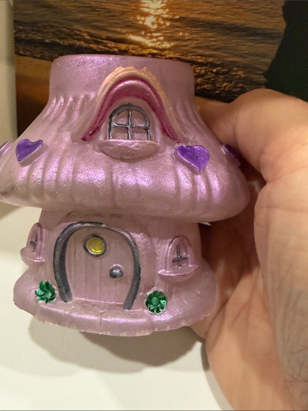 Pink Resin Mushroom Fairy House Decorative Accent